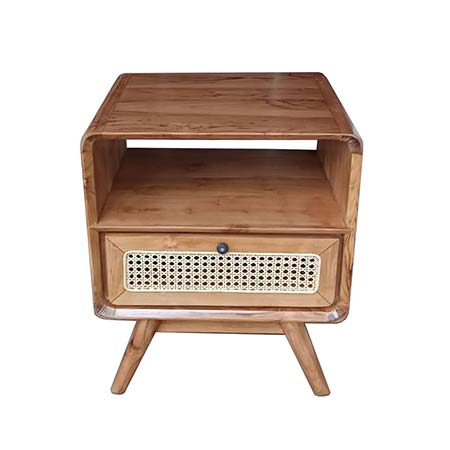 bedside table wood and rattan