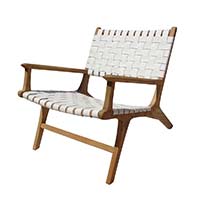 White leather teak wood chill chair
