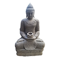 sitting buddha stone sculpture with pot