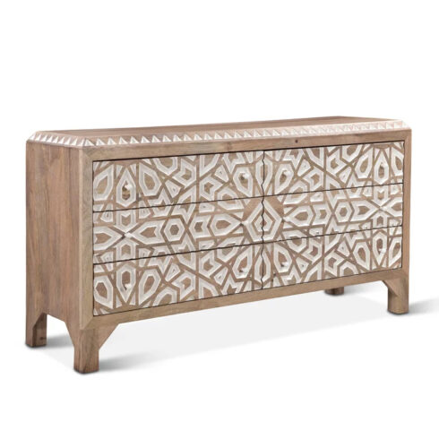 Teak wood dresser Morocco motif hand carved